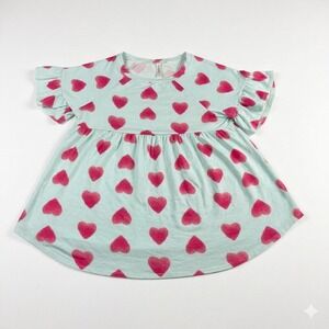 Emerald Womens Large Mint Green Pink Heart Print Ruffle Sleeve Babydoll Top New